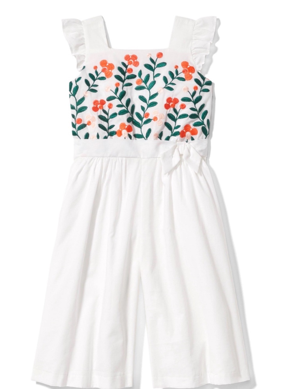 Janie and Jack White Jumpsuit with Orange Floral Embroidery